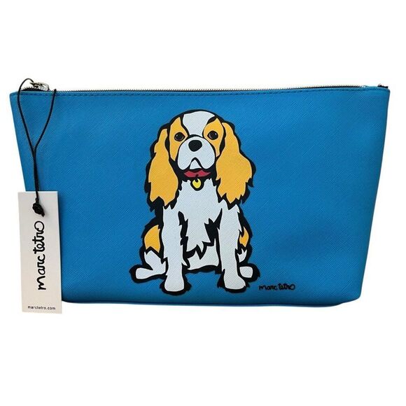 Cavalier King Charles Spaniel Cosmetic Makeup Bag Case Blue Zip NWT Marc Tetro - Picture 1 of 4